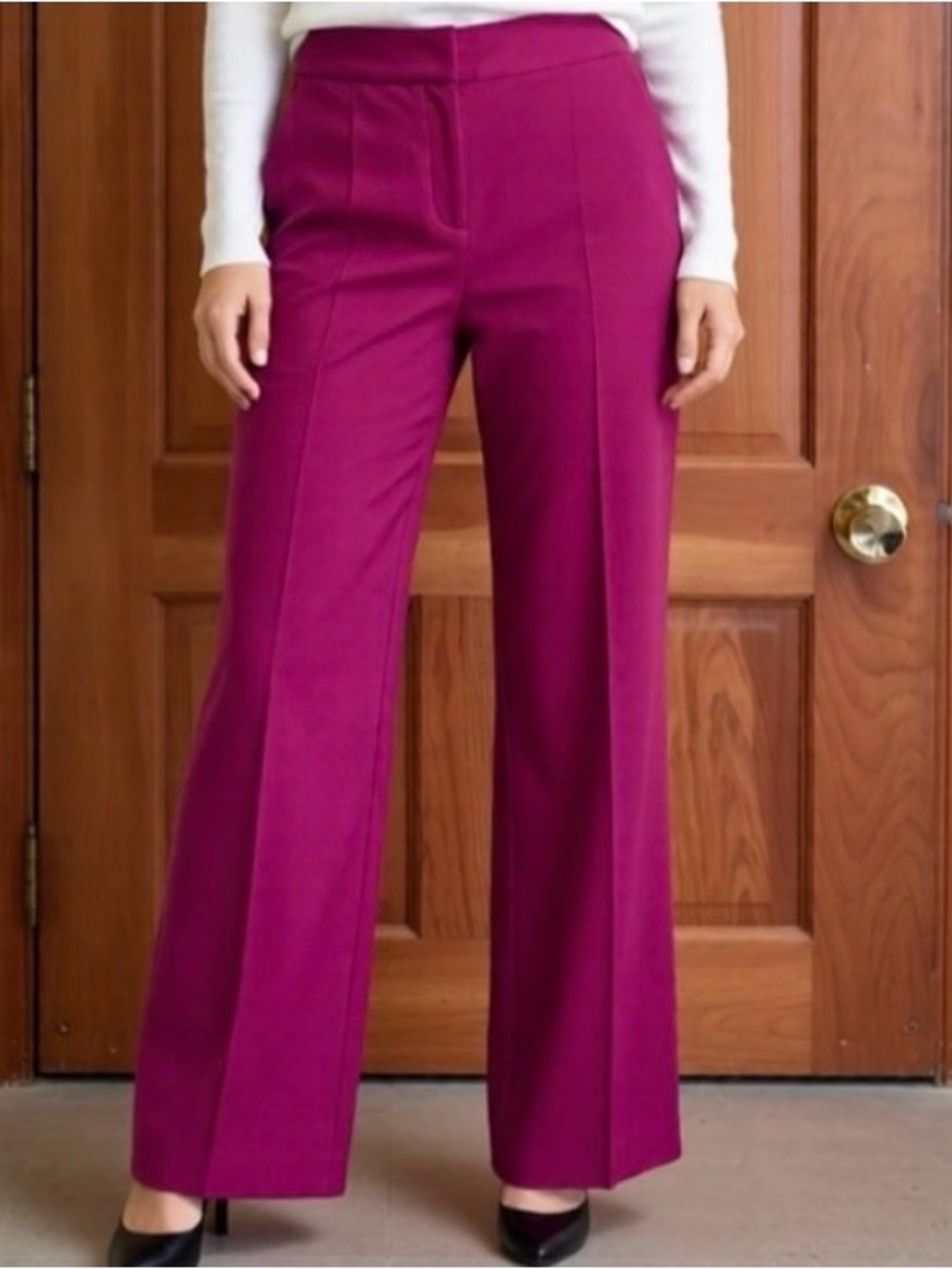 NWT LOFT Flare-Leg High Waist Twill Linen Blend Pants in Fuchsia Sunrise Size 6
